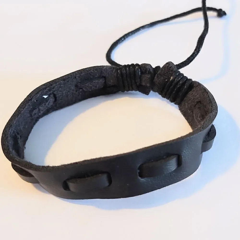 Men's bracelet leather braided black new d54 - Picture 1 of 1